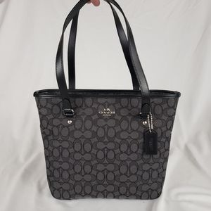 Coach Black Signature Zip Tote